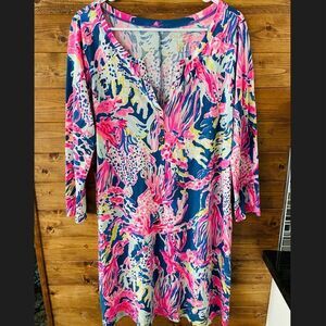 Lilly Pulitzer Blue Coral Banyan Indigo Sunken Treasure Cotton Dress - L